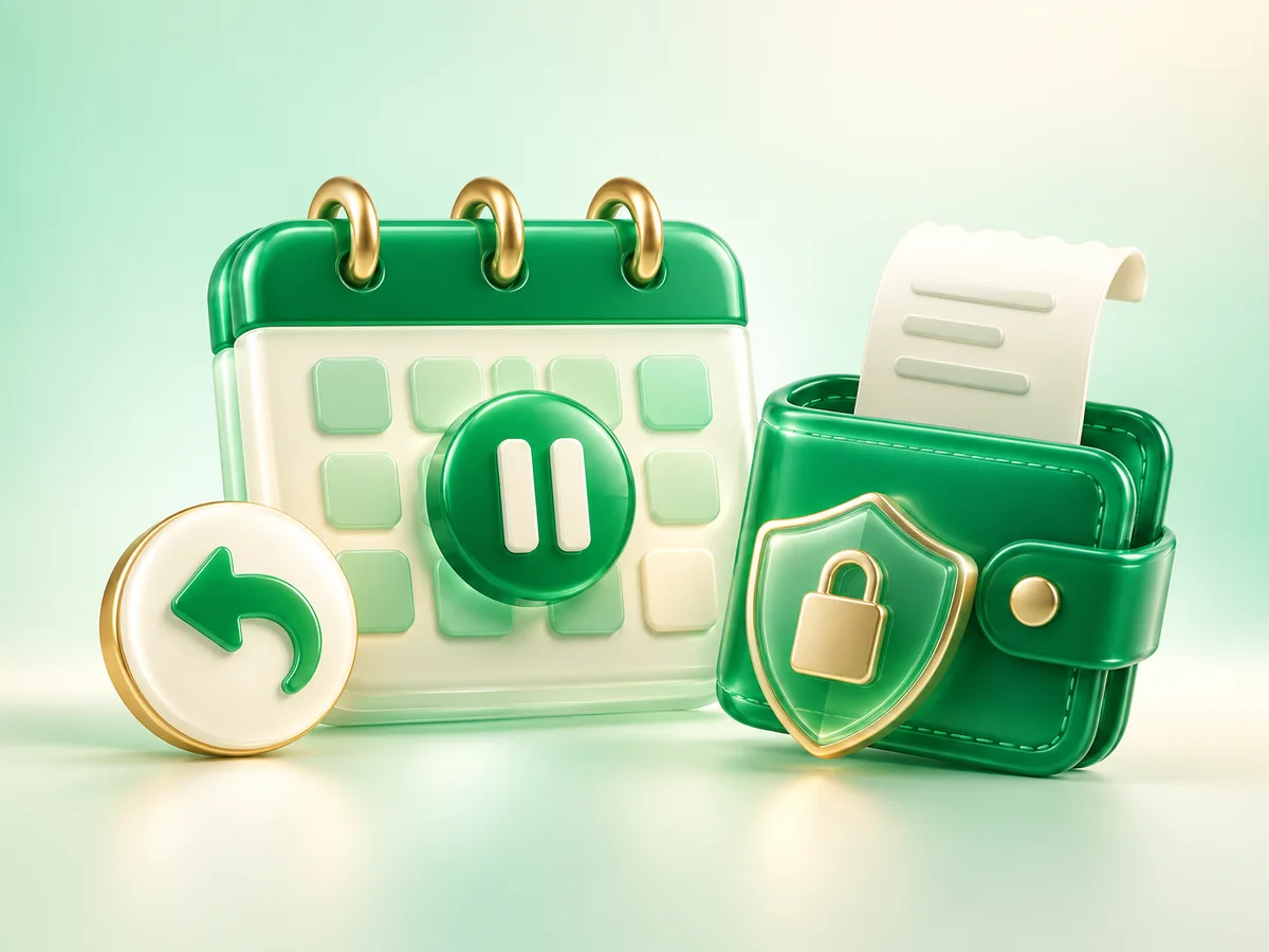 3D emerald clay calendar with a cancel and refund symbol