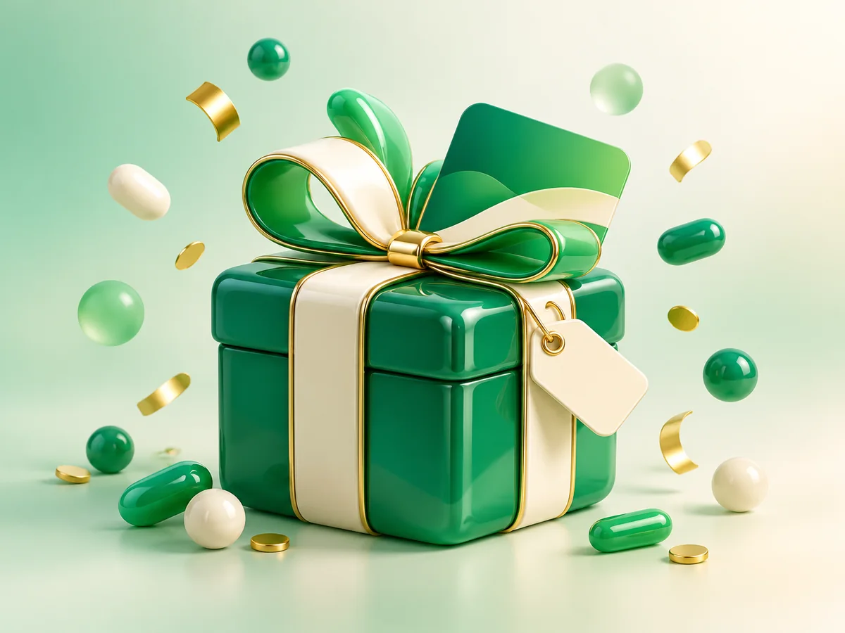 3D emerald clay gift box with a subscription card