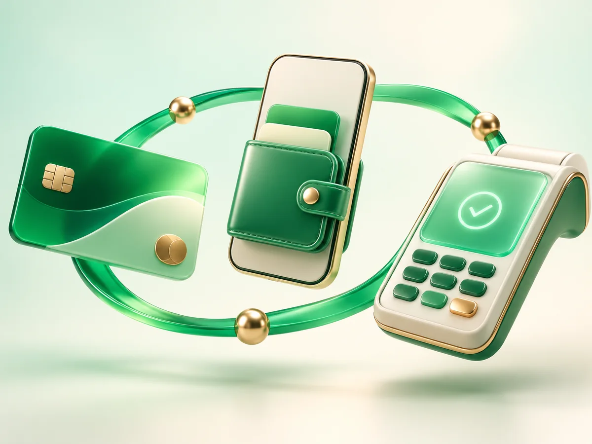 3D emerald clay credit card, wallet and payment terminal