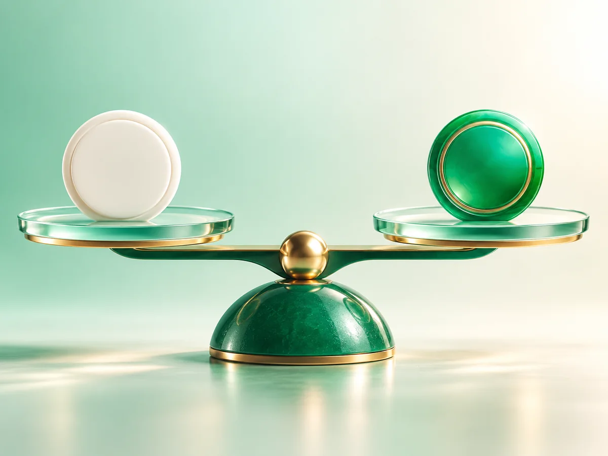 3D emerald clay balance scale comparing free and paid plans